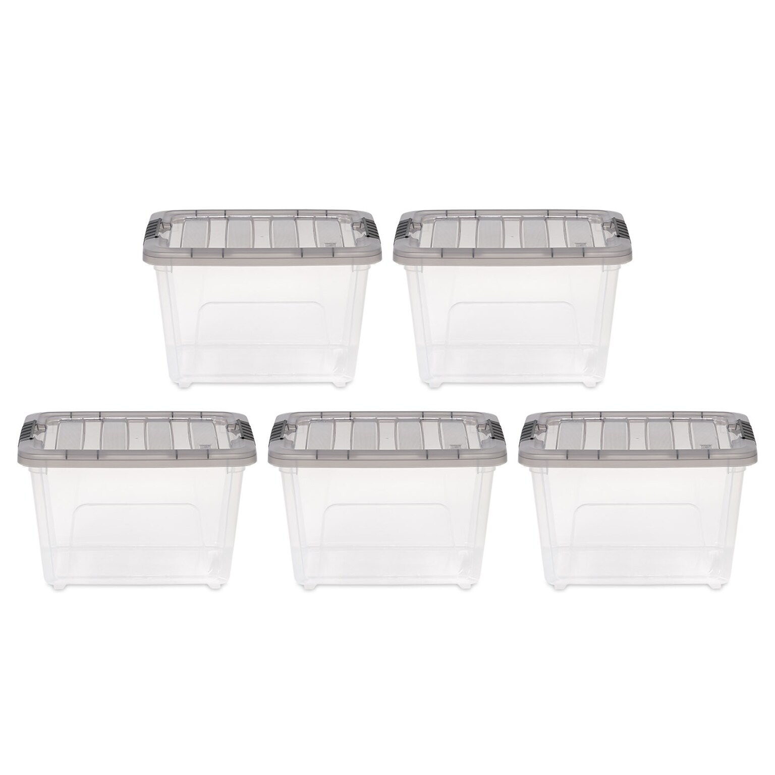 Iris 19 Quart Stack and Pull Plastic Latching Storage Bin, Clear, 5/Pack (500144)