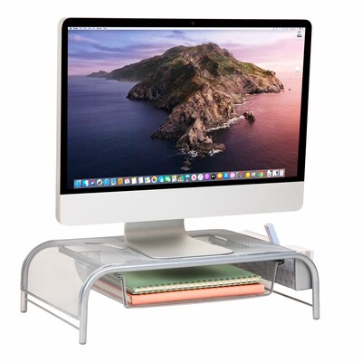 Mind Reader Monitor Stand with Paper Tray, Metal, Silver  (MESHMONSTA-SIL)
