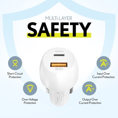 Overtime USB-A/USB-C Car Charger, 38W, White (OTC2USB2ASL)