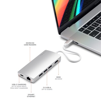 Satechi Type-C Multi-Port Adapter 4K with Ethernet V2, Silver (ST-TCMA2S)