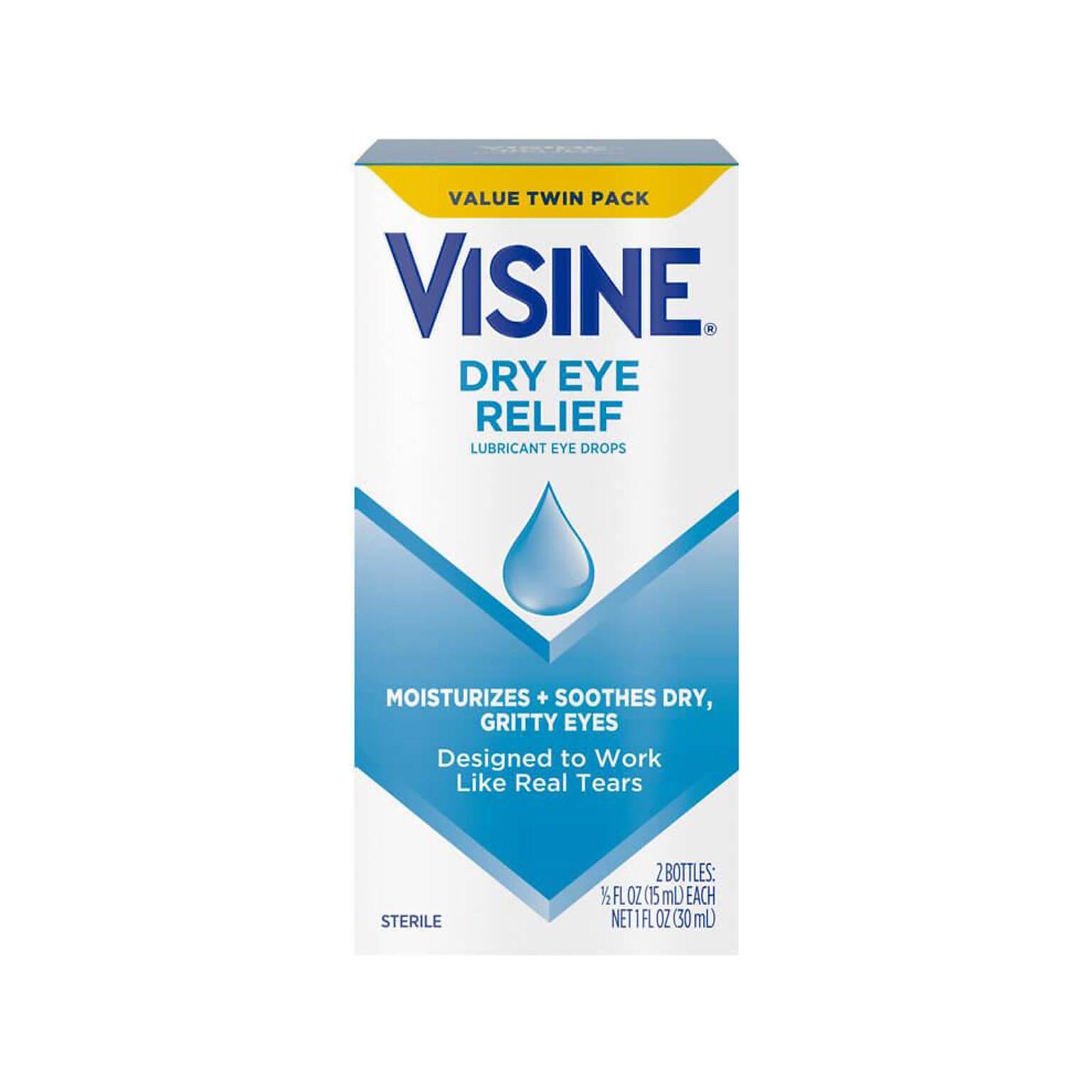 Visine Dry Eye Relief Lubricant Eye Drops, 15mL, 2/Box (49374)