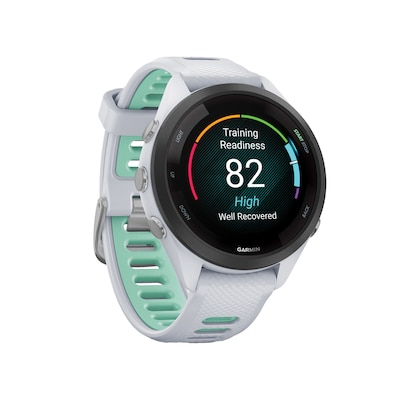 Garmin Forerunner 265S Smartwatch, GPS, 42mm, White Case w/Black Bezel, Whitestone/Neo Tropic Silicone Band (010-02810-04)