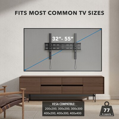 Mount-It! Fixed Wall TV Mount for LCD (Low Profile Slim), Lockable, Screen Size: 32"-55", 77 lbs. Max. (MI-3050)