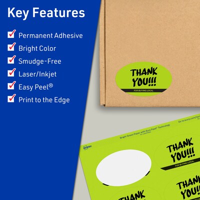 Avery Printable Oval Multipurpose Labels, 2 x 3-1/3, Bright Green, 80/Pack (94056)