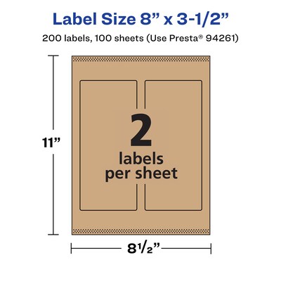 Avery Laser/Inkjet Rectangle Multipurpose Labels, 8" x 3.5", Kraft Brown, 200 Labels/Box ( 94261)
