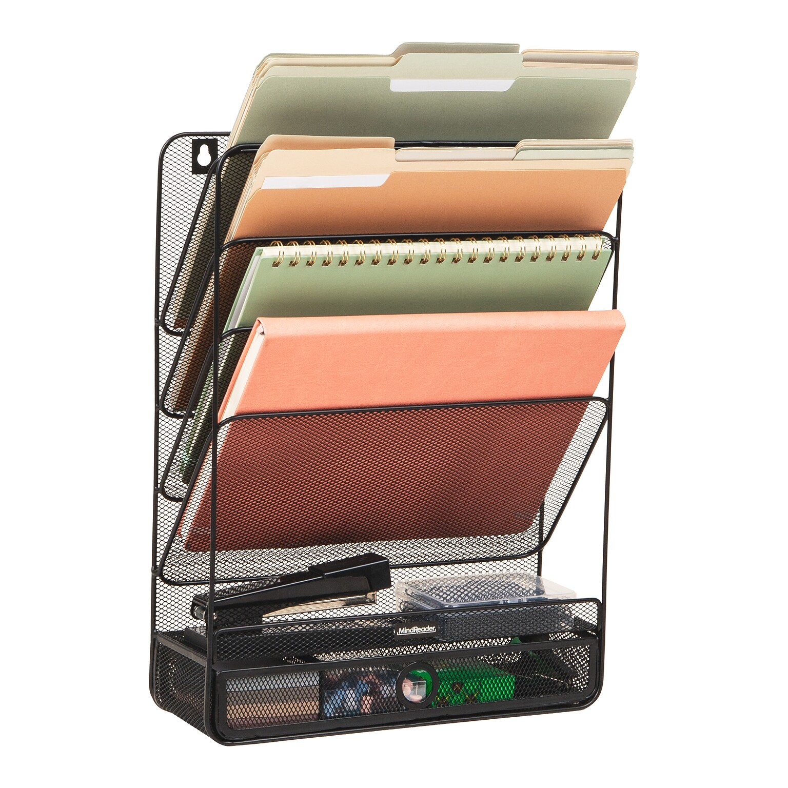 Mind Reader 7-Compartment Metal Desk Organizer, Black (MAGROUND-BLK)