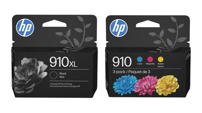 HP 910XL Black and 910 Cyan, Magenta, Yellow Standard Yield Ink Cartridge, 2-Pack