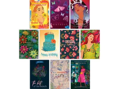 Better Office Hand Drawn Modern Birthday Cards with Envelopes, 6 x 4, Assorted Colors, 50/Pack (64