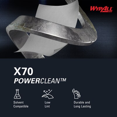 WypAll PowerClean X70 Fabric Cleaning Wipers, 13.3" x 13.4", White, 870 Sheets/Roll (41600)