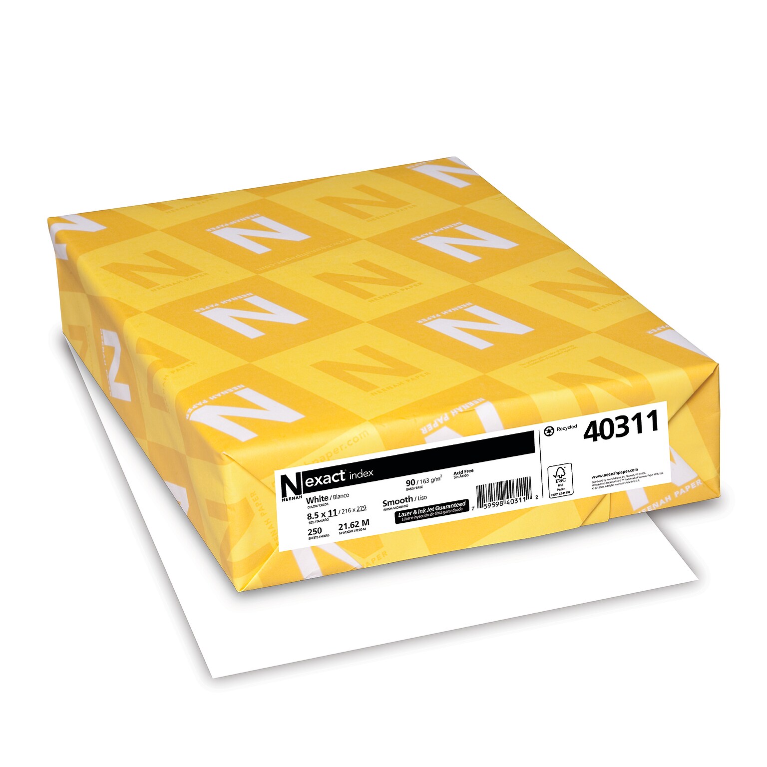 Exact 90 lb. Index Paper, 8.5 x 11, White, 250 Sheets/Pack (40311 / 49311)