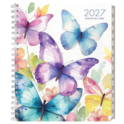2027 Excello Brands Essential Pro 8.5" x 11" Weekly & Monthly Planner, Watercolor Butterflies (ESPRO-CY27-8511-33)