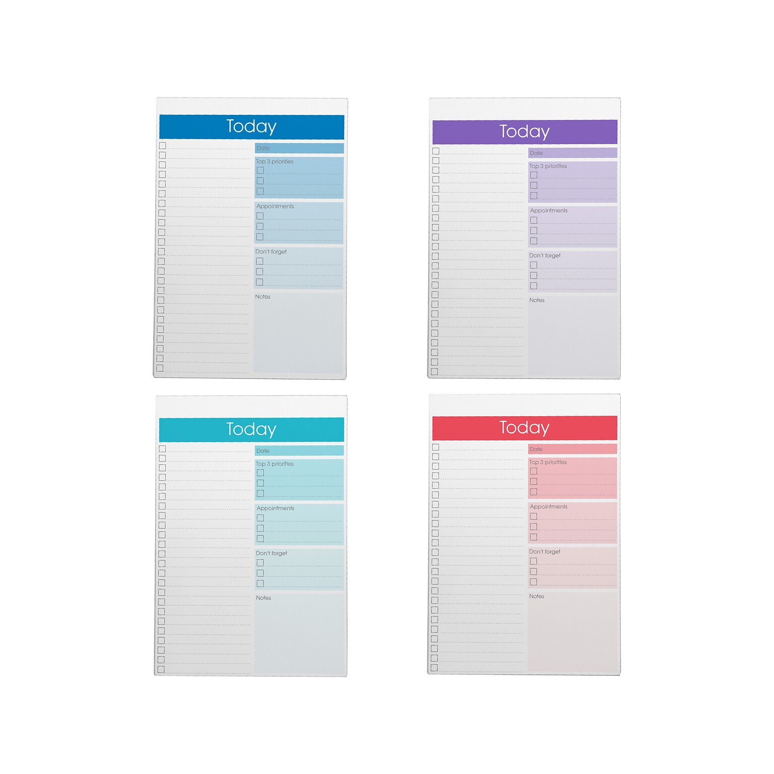 Better Office Today Notepad, 7 x 10, Ruled, Assorted Colors, 52 Sheets/Pad, 4 Pads/Pack (25831-4PK)