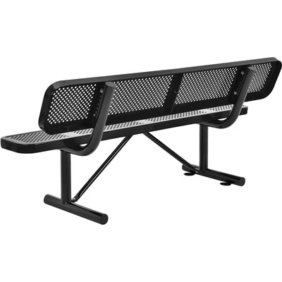 Global Industrial 6 Outdoor Steel Picnic Bench w/ Backrest, Perforated Metal, Black (694557BK)