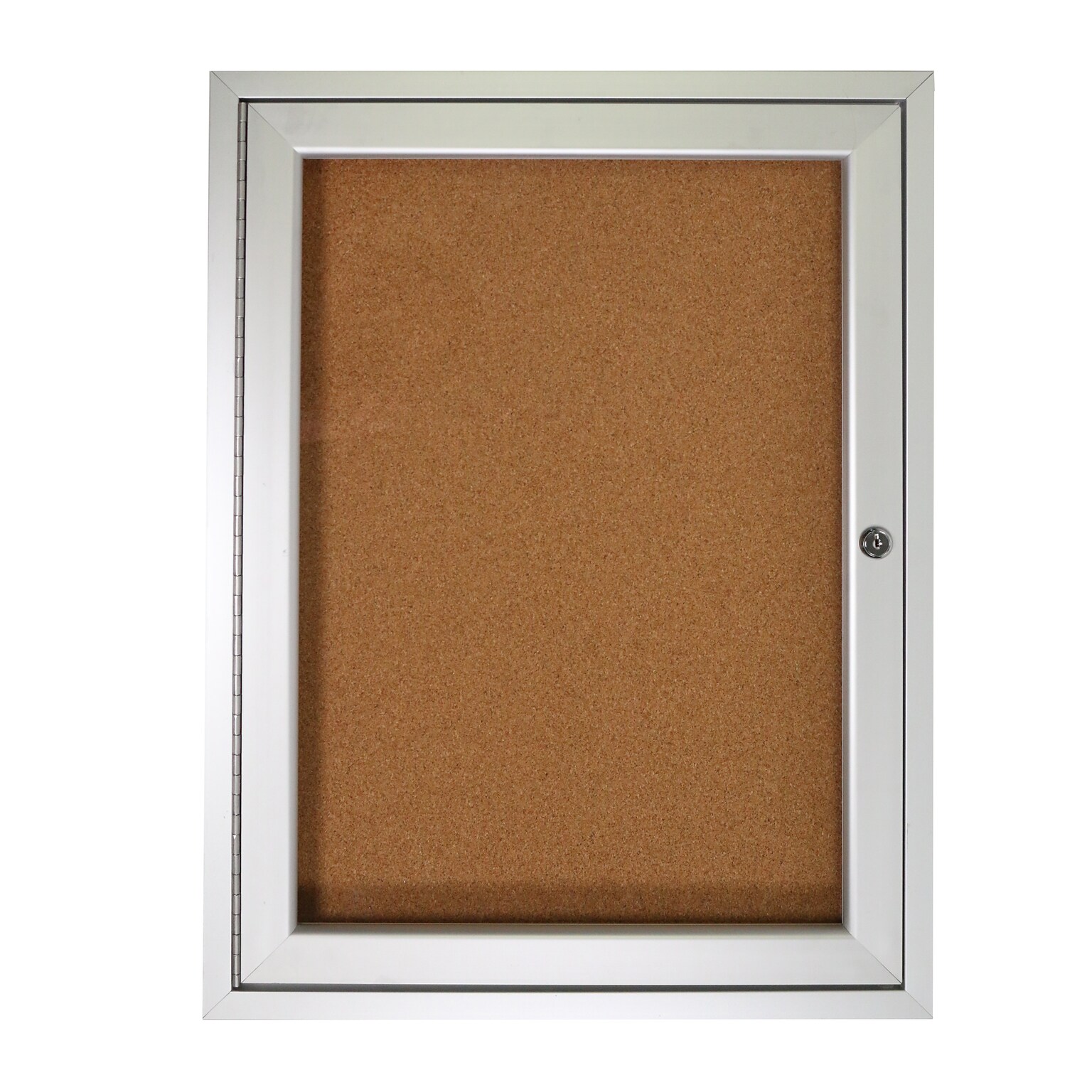 Ghent 1 Door Enclosed Natural Cork Bulletin Board, Satin Aluminum Frame, 24H x 18W, (GHEPA12418K)
