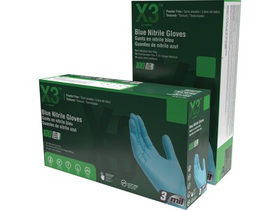 Ammex X3 Nitrile Gloves, Large, Blue, 100/Box (X346100)