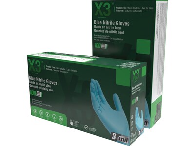 Ammex X3 Nitrile Gloves, Large, Blue, 100/Box, 10 Boxes/Carton (X346100XX)