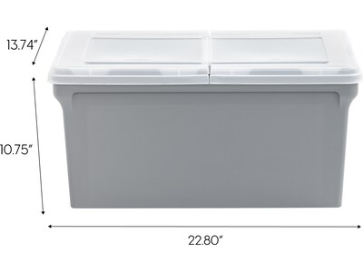 Iris Plastic File Box with Split Lid, Letter Size, Gray/Translucent White (500228)