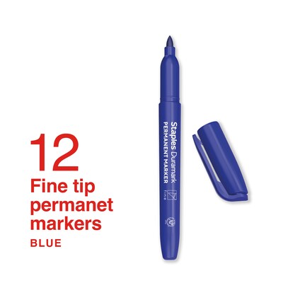Staples Duramark Permanent Marker, Fine Tip, Blue, Dozen (ST62950)