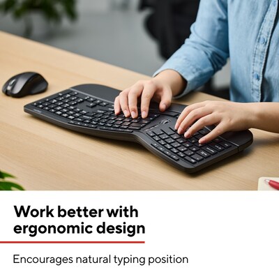 Staples TECH Wireless Ergonomic Keyboard, Black (ST62603)