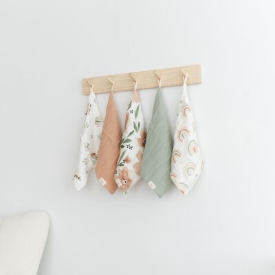 Crane Baby Parker Baby Wash Cloth Set, 5-Piece, Pink Floral (BC-100WC)