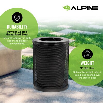 Alpine Industries 4460 Steel Mesh Trash Can with Flat Lid, 36 Gallon, Black (ALP4460-01-A)