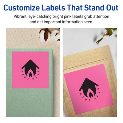 Avery Laser/Inkjet Square Multipurpose Labels, 4" x 4", Bright Pink, 160/Pack (94100)