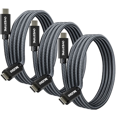 Overtime C92 6 ft USB-C to USB-C 240W Charging Cable, Black, 3/Pack (OCC92BK3PK)