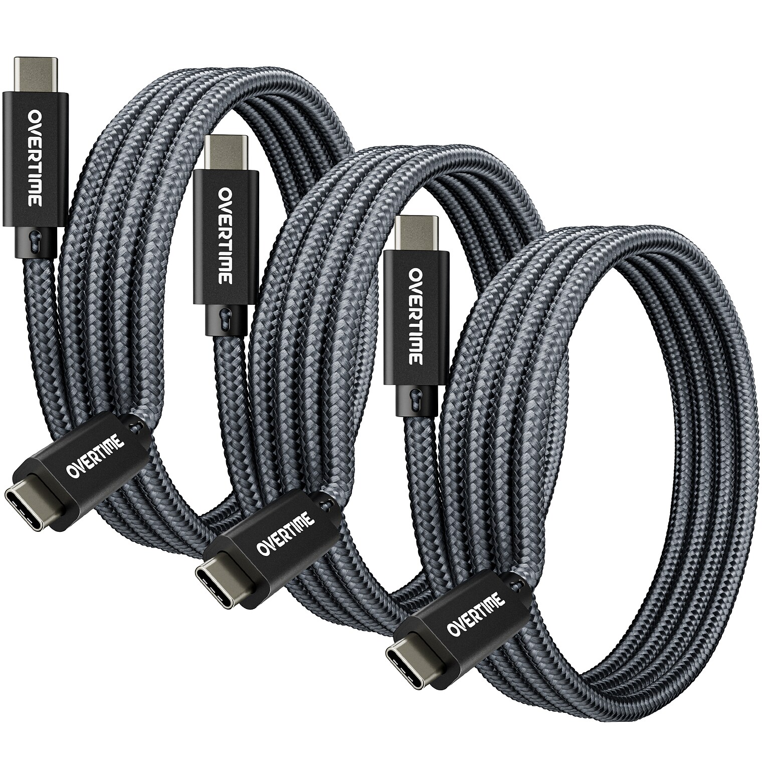 Overtime C92 6 ft USB-C to USB-C 240W Charging Cable, Black, 3/Pack (OCC92BK3PK)