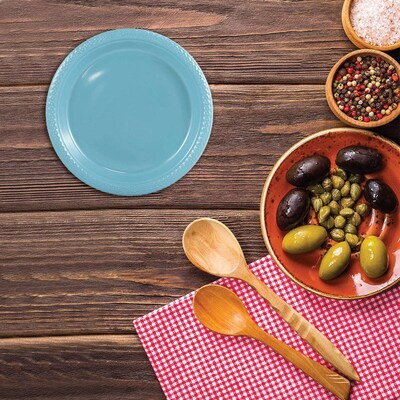 JAM Paper 7" Plastic Plates, Sea Blue, 60/Pack (7255320668g)