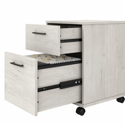 Bush Furniture Key West 60"W L Shaped Desk with 2 Drawer Mobile File Cabinet and 5 Shelf Bookcase, Linen White Oak (KWS016LW)