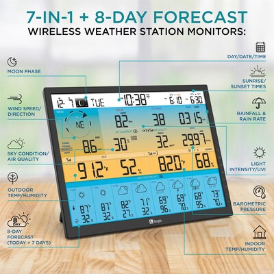 Logia 7-in-1 Wireless Weather Station w/ 8-Day Forecast, Wi-Fi, Solar Cell & 19 LED Display (LOWSC7