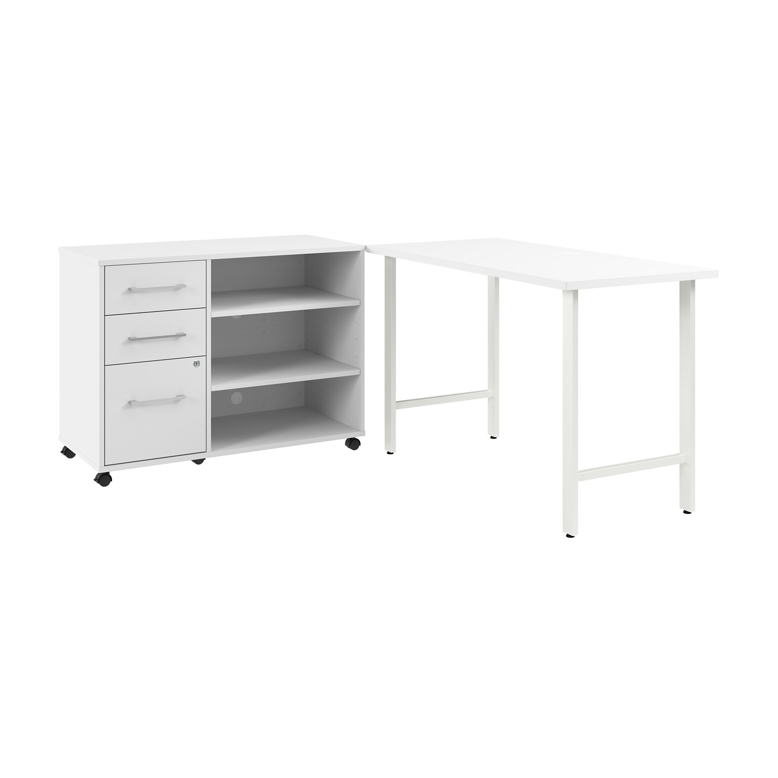 Bush Business Furniture Hustle 48W Computer Desk and Storage Cabinet with Drawers and Shelves, White (HUS007WH)