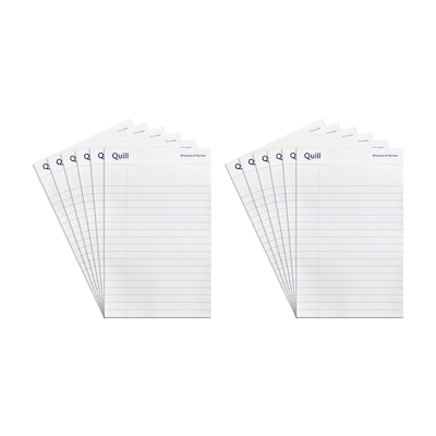 Quill Brand® Standard Series Legal Pad, 5" x 8", Wide Ruled, White, 50 Sheets/Pad, 12 Pads/Pack (742326)