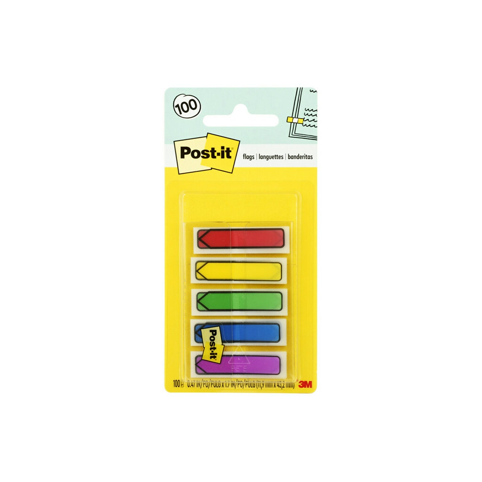 Post-it Arrow Flags, 0.5 Wide, Assorted Colors, 100 Flags/Pack (684-ARR1)
