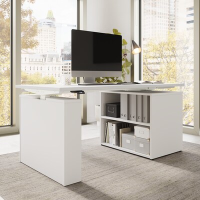 Bush Business Furniture Stratus 60W Electric Adjustable Standing Desk with Bookcase, White (SUT005WH)