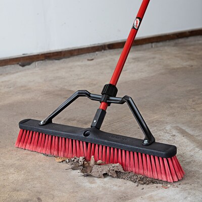 Libman Commercial 24" Multi-Surface Heavy-Duty Push Broom, Red & Black Bristles, 3/Carton (823)