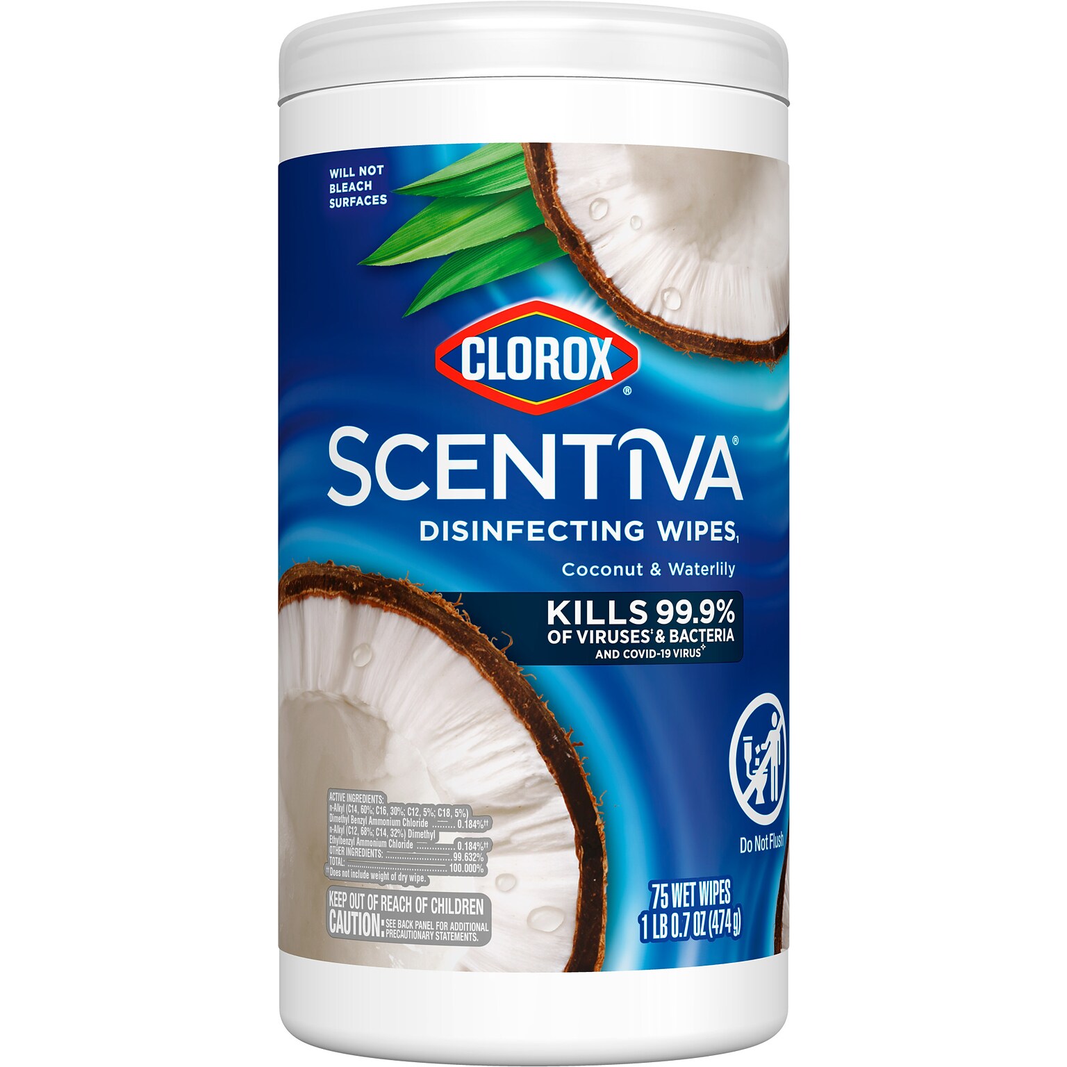 Clorox Scentiva Disinfecting Wipes, Pacific Breeze & Coconut Scent, 75 Wipes/Container (60037)