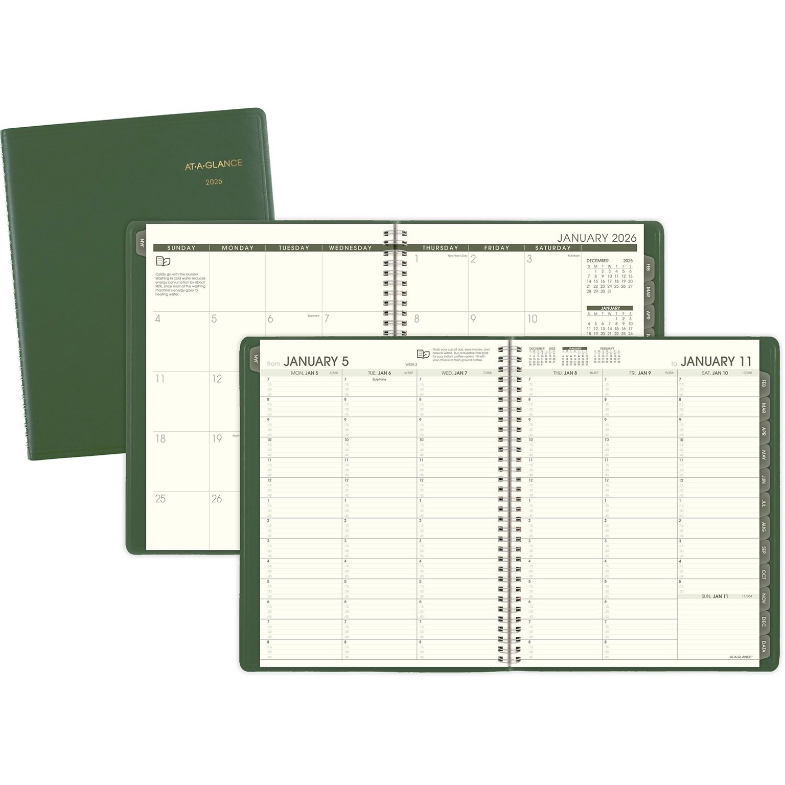 2026 AT-A-GLANCE Recycled 8.25 x 11 Weekly & Monthly Appointment Book Planner, Faux Leather Cover, Green (70-950G-60-26)