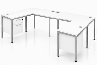 Boss Office Products Simple System 71W L-Shaped Desk with Pedestal, White, 2/Set (SGSD008-203-WT)