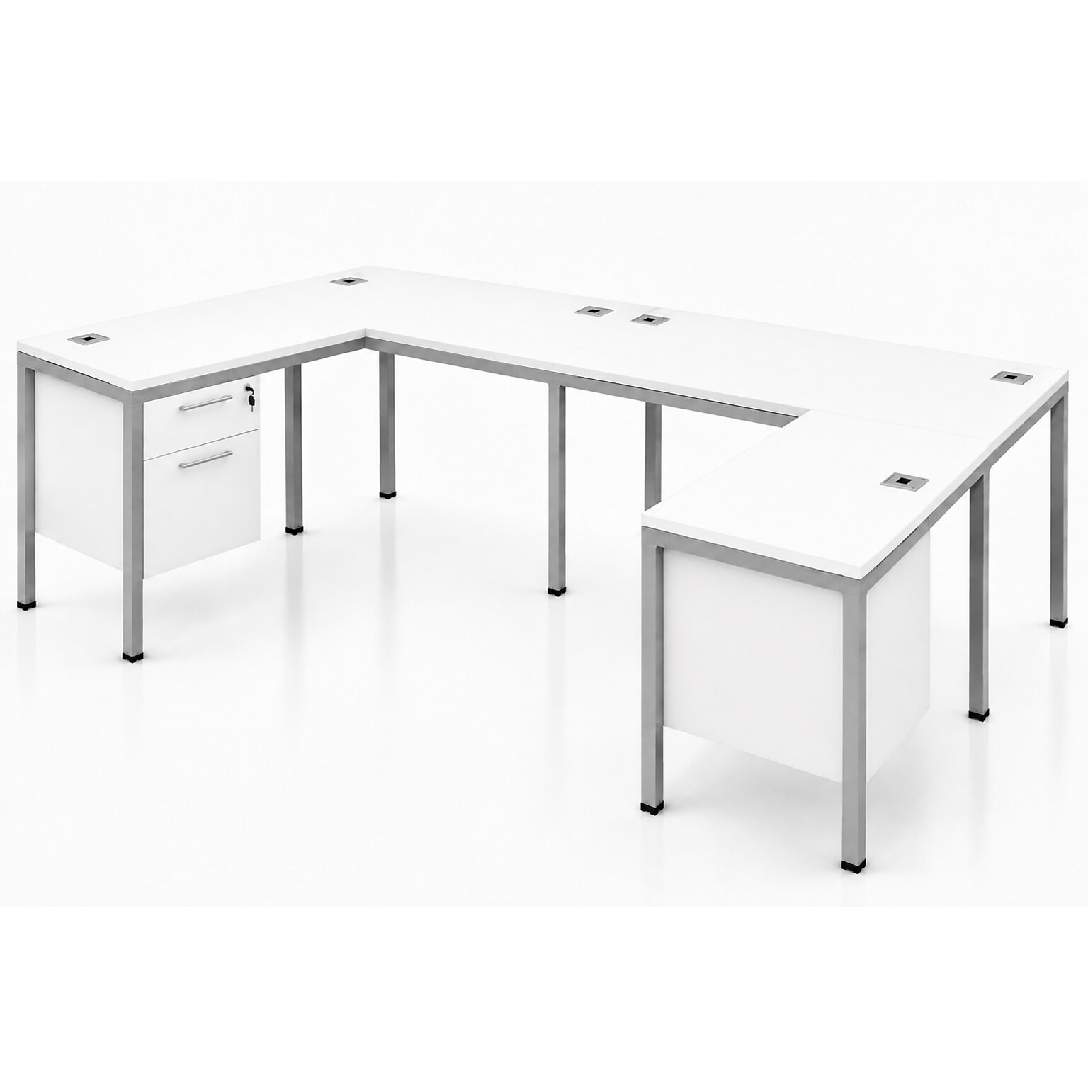 Boss Office Products Simple System 71W L-Shaped Desk with Pedestal, White, 2/Set (SGSD008-203-WT)