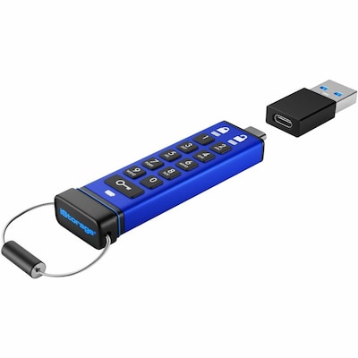 iStorage datAshur PRO+C 512GB USB 3.2 Gen 1 Type-C Encrypted Flash Drive, Blue (IS-FL-DA3C-256-512)