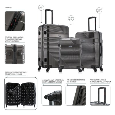 InUSA Resilience 3-Piece Hardside Spinner Luggage Set, TSA Checkpoint Friendly, Coal (IURESSML-COA)