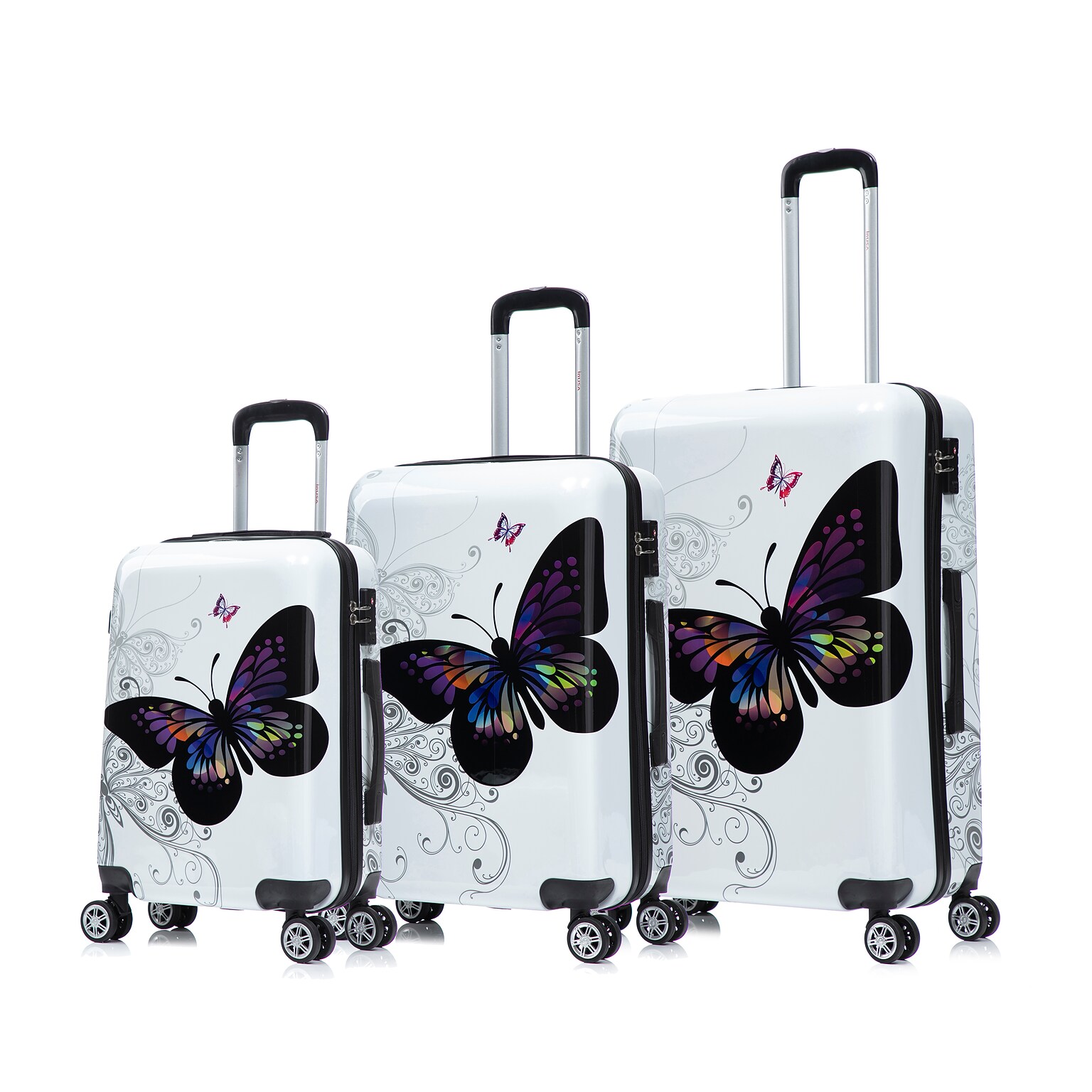 InUSA Hardside Butterfly Suitcase, 4-Wheeled Spinner, TSA Checkpoint Friendly, Black Butterfly (IUAPCSML-BBU)