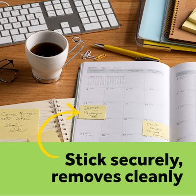 Post-it Recycled Notes, 3" x 3", Canary Collection, 75 Sheet/Pad, 24 Pads/Pack (654R24CPCY)
