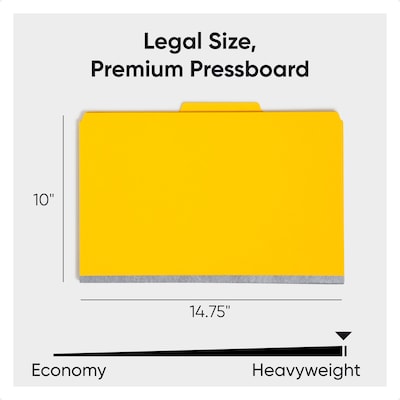 Smead 50% Recycled Pressboard Classification Folders, 2" Expansion, Legal Size, 2 Dividers, Yellow, 10/Box