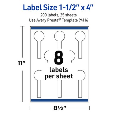Avery Waterproof Lollipop Laser Multipurpose Labels, 1.5" x 4", White, 200/Pack (19479399173)