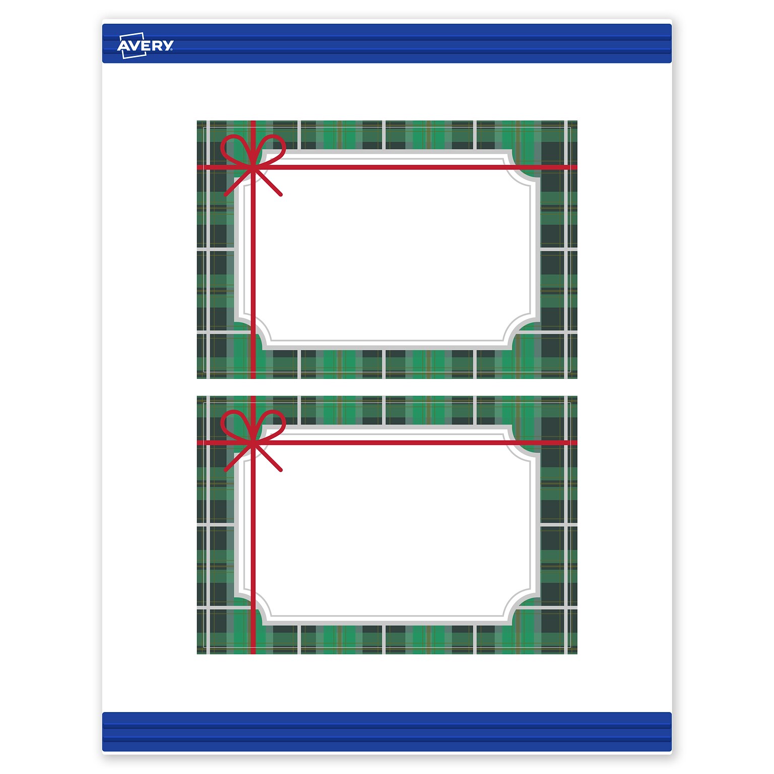 Avery Silver-Green Plaid Matte Blank Card, White, 20/Pack (S00-FJ5)