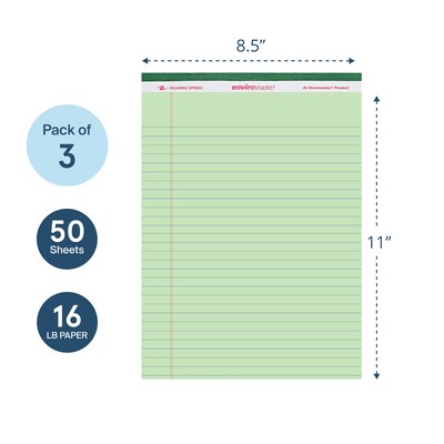 Roaring Spring Paper Products Enviroshades Notepad, 8.5" x 11.75", Wide Ruled, Green, 50 Sheets/Pad, 3 Pads/Pack (74193)