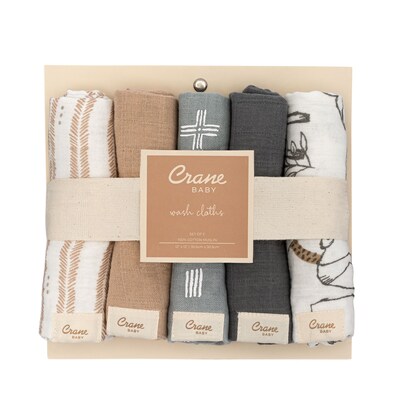 Crane Baby Ezra Wash Cloth Set, 5-Piece, Woodland Animal (BC-110WC)