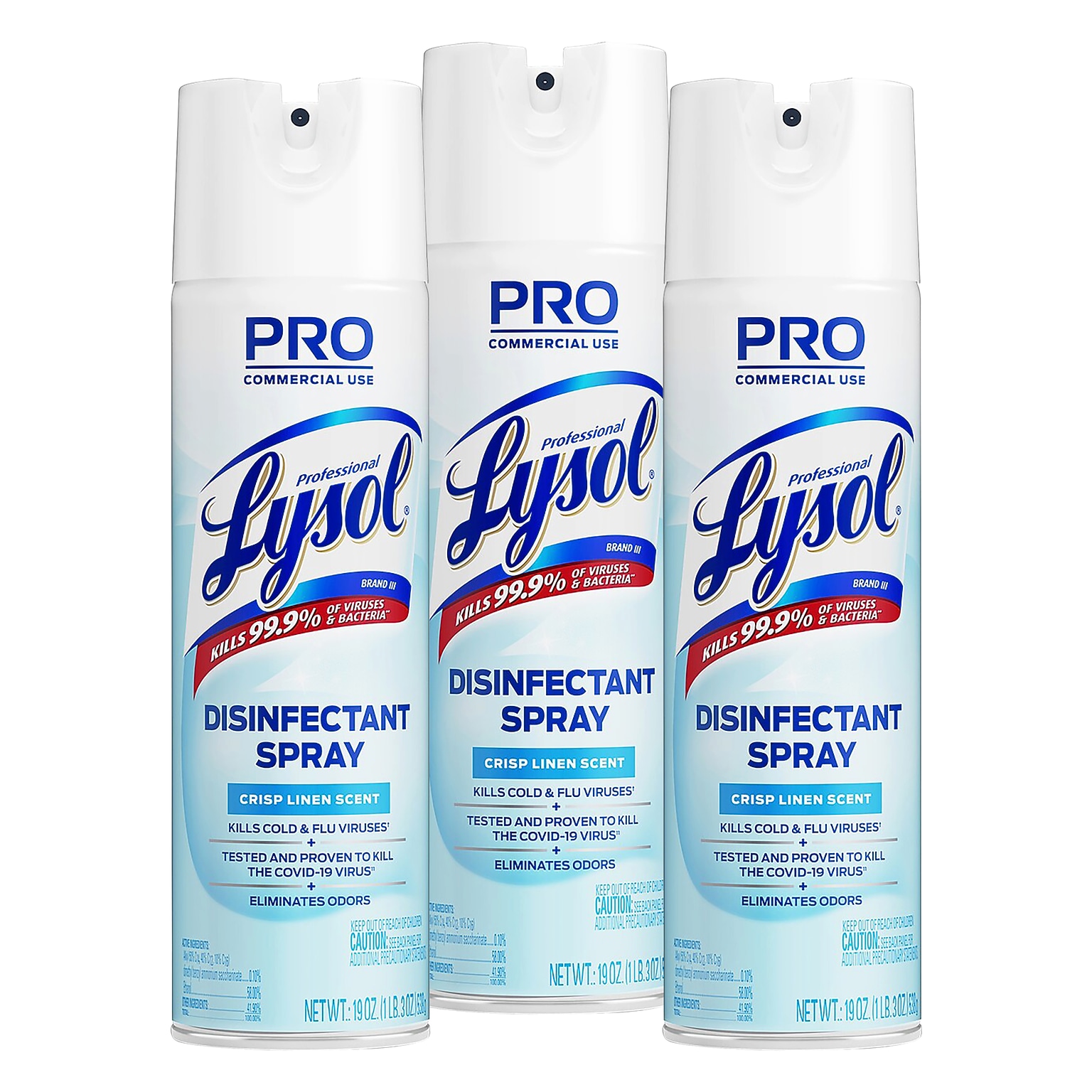 Lysol Professional Cleaner Disinfectant, Crisp Linen, 19 Oz., 3/Pack